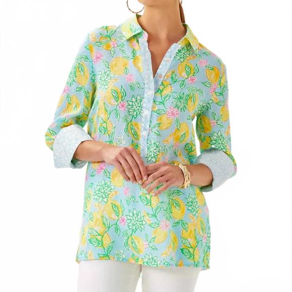 NEW LILLY PULITZER riverlyn pieced print tunic in bluette make lemonade